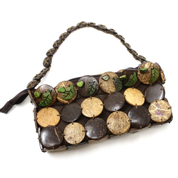 Clutch Purse Unusual Tropical Design in Wood or Coconut w Zip Top 7x3" - Hey Viv - Picture 2 of 7